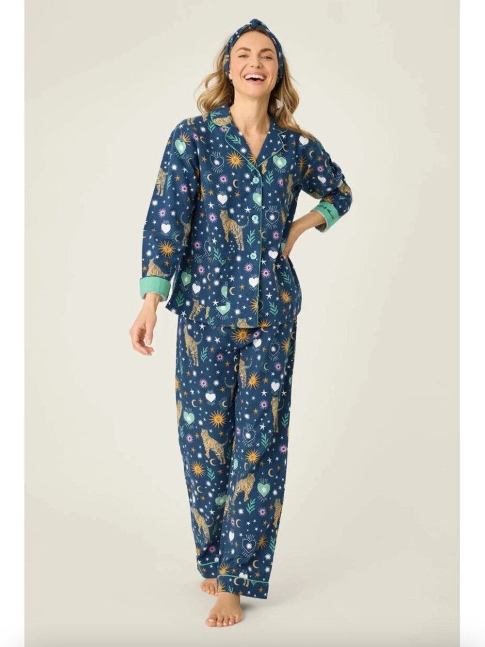 PJ Salvage Navy Tiger Star Print 3 Piece Matching Flannel Pajama Set